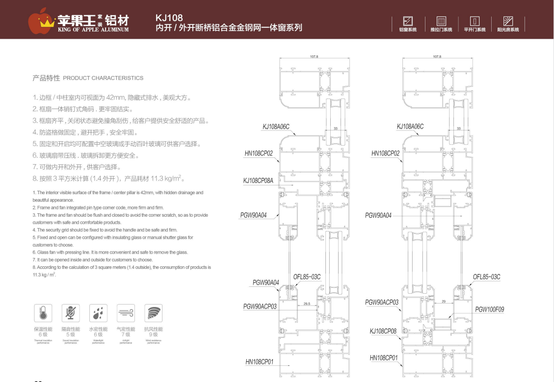 KJ108內開  外開斷橋鋁合金金鋼網一體窗